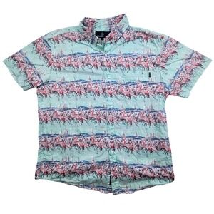 Molokai Surf Co Mens XL Short Sleeve Button Up Shirt Flamingo‎ Sailboat Print